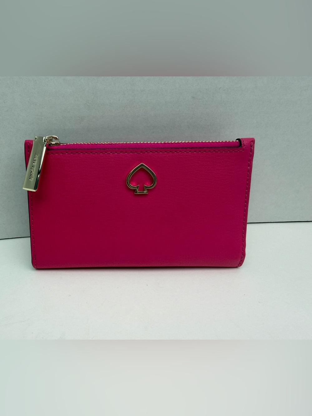 Kate Spade Adel Small Slim Bifold Wallet in Bright Magenta luxe leather